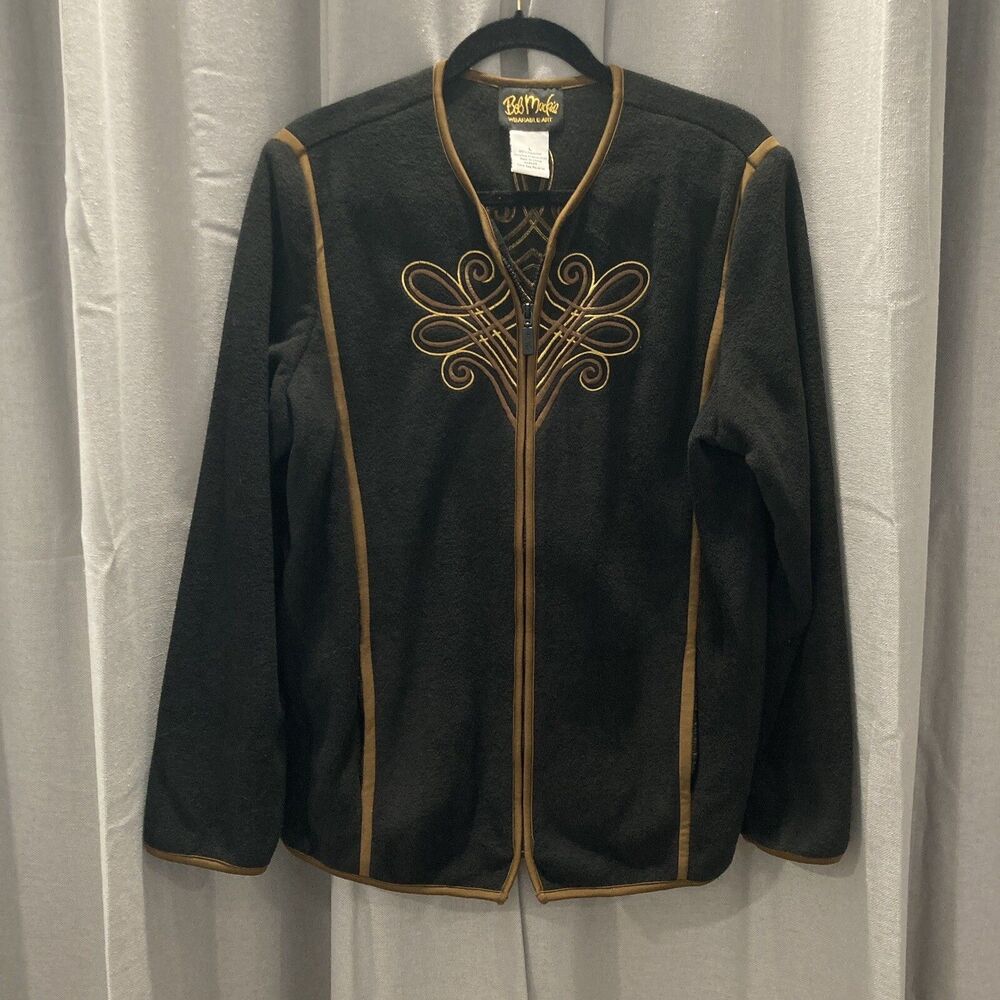 Bob Mackie Wearable Art Fleece Jacket Black Embroidered Size Large